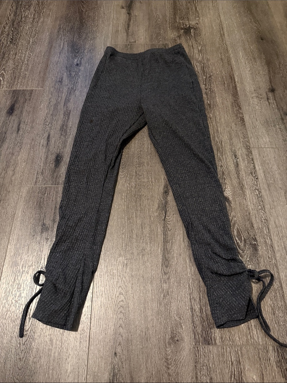 SHEIN Dark Gray Ribbed Knit Drawstring Leggings